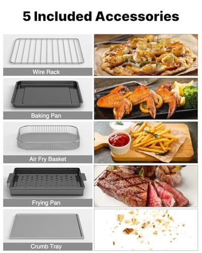 JOYAMI Air Fry Countertop Oven, 18QT 1600W Convection Oven and Indoor Grill Combo with See-Through Window for Air Fry, Bake, Dehydrate, Toast, 6 Nonstick Accessories