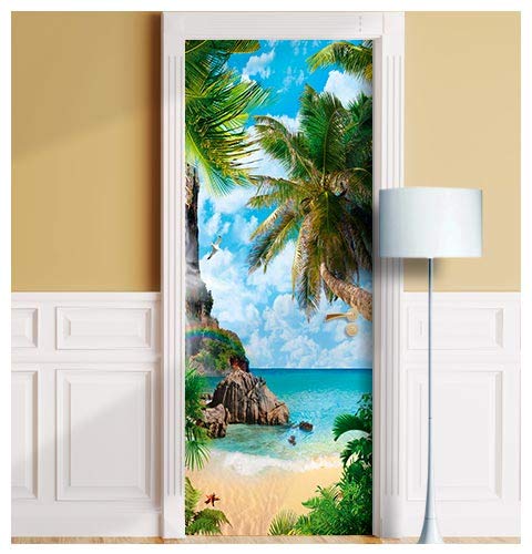 Ocean Beach Door Mural. ONE Piece Sticky Decal, Skin, Wrap, Cover, Poster for Door, Wall or Fridge. All Standard Door Sizes (30"x80", Variant 4)