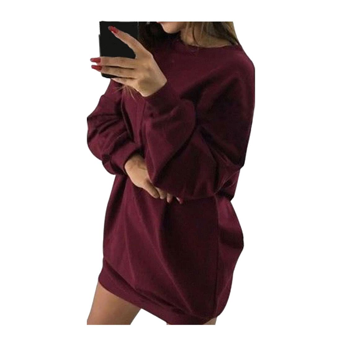 Fairy Trendz Ltd Women's Wine Oversize Baggy Side Pockets Sweatshirt Loose Pullover Tunic Dress Top 8-18 ( Uk 16-18)