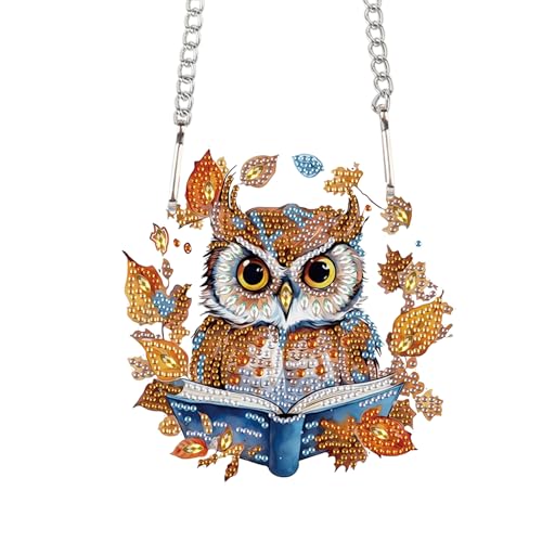 Image of AiYuanzsh Owl Diamond Painting Hanging Kit, 5D DIY Acrylic Special Shaped Rhinestone Diamond Art Pendant Ornament with Leaf Wreath for Wall, Door, or Garden Decor, Birthday & Holiday Gift for Adults