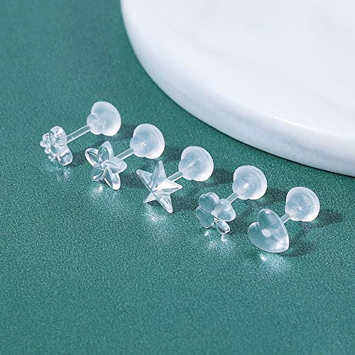 AoedeJ 6 Pairs Clear Plastic Earrings for Sports Work - Hypoallergenic Invisible Posts for Sensitive Ears3