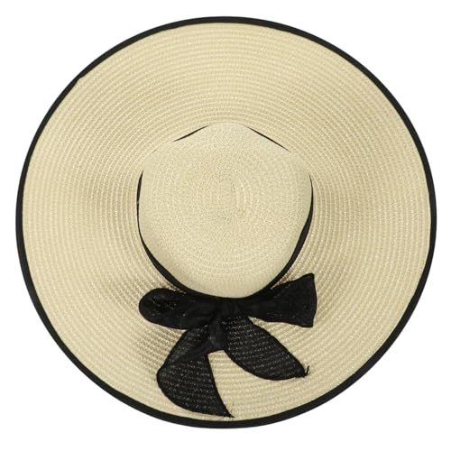 Chapeau de soleil en paille beige avec large bord respirant pour femme