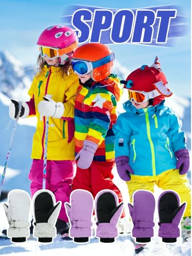 Image of Newcotte 6 Pairs Winter Ski Mittens Kids Waterproof Warm Snow Gloves for Boys Girls Cold Weather Outdoor Activities