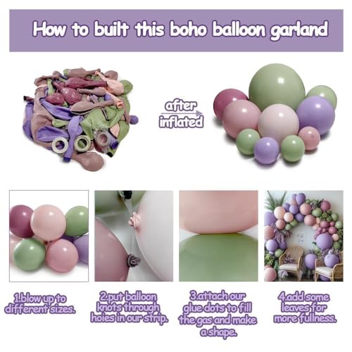 Image of Dusty Green Purple Pink Balloon Garland Double Stuffed Pastel Light Green Pink Lavender Lilac Balloon Arch Kit Mauve Blush Balloons for Baby Shower Wildflower Birthday Wedding Summer Tea Party Decor