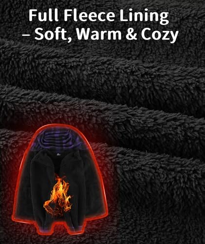 Image of V VALANCH Men's Sherpa Lined Flannel Jacket with Hood - Zip Up Plaid Shirt Jacket Winter Outdoor Warm Outerwear Fleece Coat