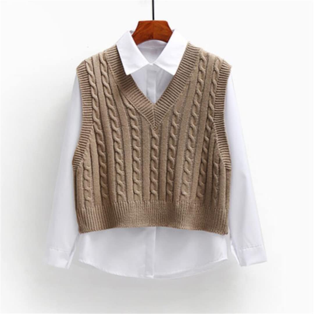 Alloaone Pull court en tricot sans manches pour femme - Col en V