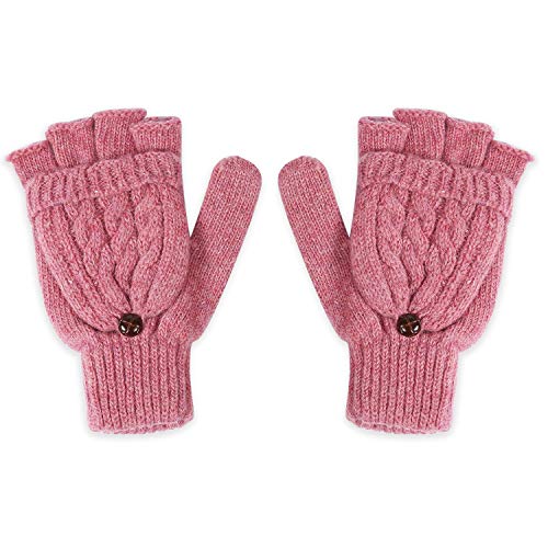 TININNA Mitones Guantes de Invierno cálido Llano sin Dedos de Punto Cap manopla para Las Mujeres señoras de Las Muchachas-Goma Roja