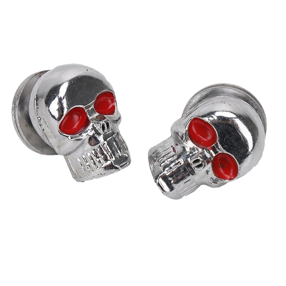 HTTMT 2PCS Skull Chrome Motorcycle License Plate Frame Bolts Screws Fastener Red Eye