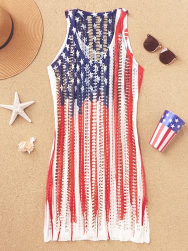 Image of Bellelily Swimsuit Coverup for Women Bathing Suit Cover ups Crochet Beach Tank Dress Hollow Out Slit Bikini Cover Up Dresses