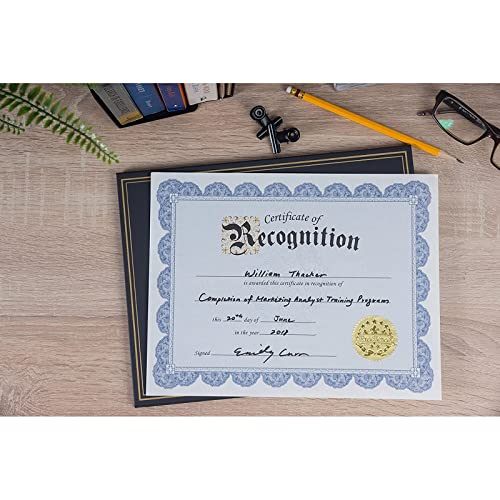 Certificate of Recognition and Gold Foil Seal Stickers (Blue, 8.5 x 11 in, 48-Pack)