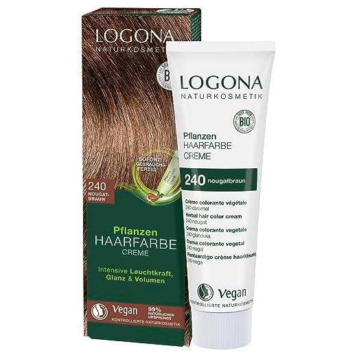LOGONA Naturkosmetik Växt hårfärg grädde 240 nougatbrun, brun naturlig hårfärg med henna, brun ton färgkräm, färg för mörkt hår, 150 ml
