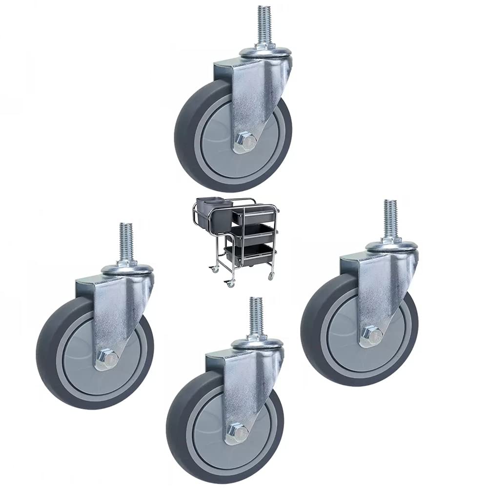 GBRJUYF M12 Universal Wheels for Serving Carts, 75mm Swivel Casters with Threaded Stem, Noise-Free Rubber Rollers, Easy Mobility, Ideal for Bar Carts (Color: 4 Swivel, Size: 100mm)