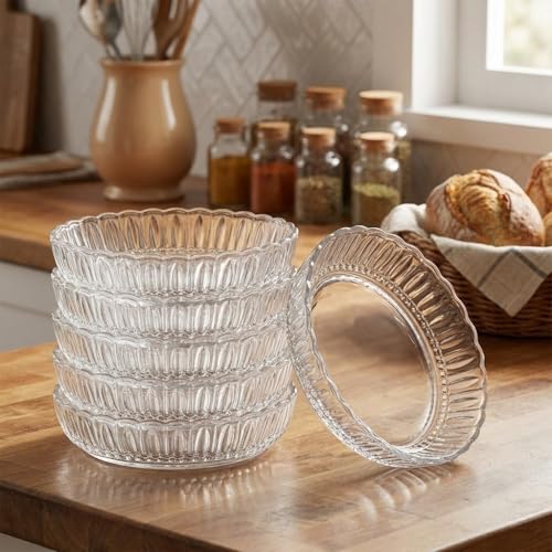 Image of Glassbunny 300ML 6-Piece Ribbed Glass Serving Dish Set - Versatile Round Glassware for Snacks, Desserts, and Appetizers