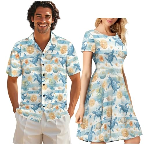 Image of AFPANQZ Couple Matching Outfit Casual Men's Button Down Shirt or Short Sleeve Summer Sundresses Dresses for Women 2026