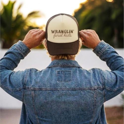 Image of Olive Loves Apple Wranglin' Feral Kids Trucker Hat for Mom and Dad Funny Western Style Cap for Women and Men