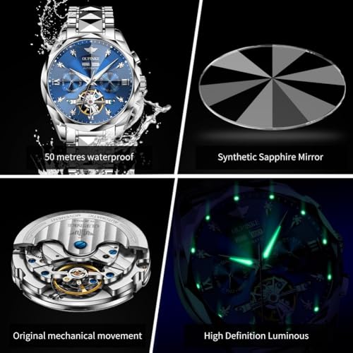 Image of OLEVS Men Automatic Watch Diamond Skeleton Mechanical Original Luxury Self Winding Wrist Watch for Men