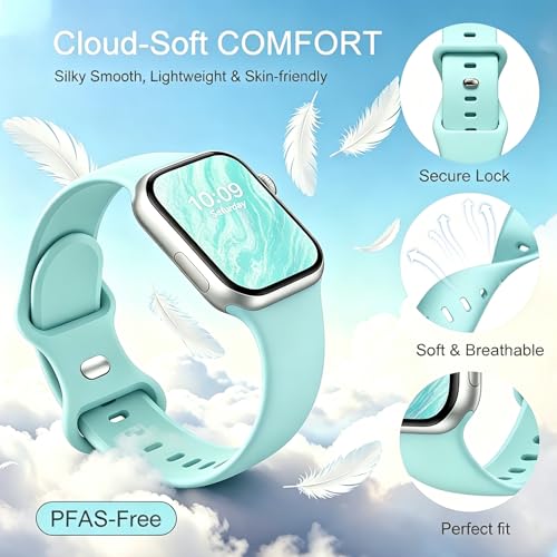 Image of Sport Bands Compatible with Apple Watch Band Women Men 40mm 38mm 41mm 42mm 44mm 45mm 46mm 49mm ,Soft Wristband Waterproof Replacement Strap for iWatch Bands Series 11 10 9 8 7 6 5 4 3 2 1 SE Ultra Tiff Blue