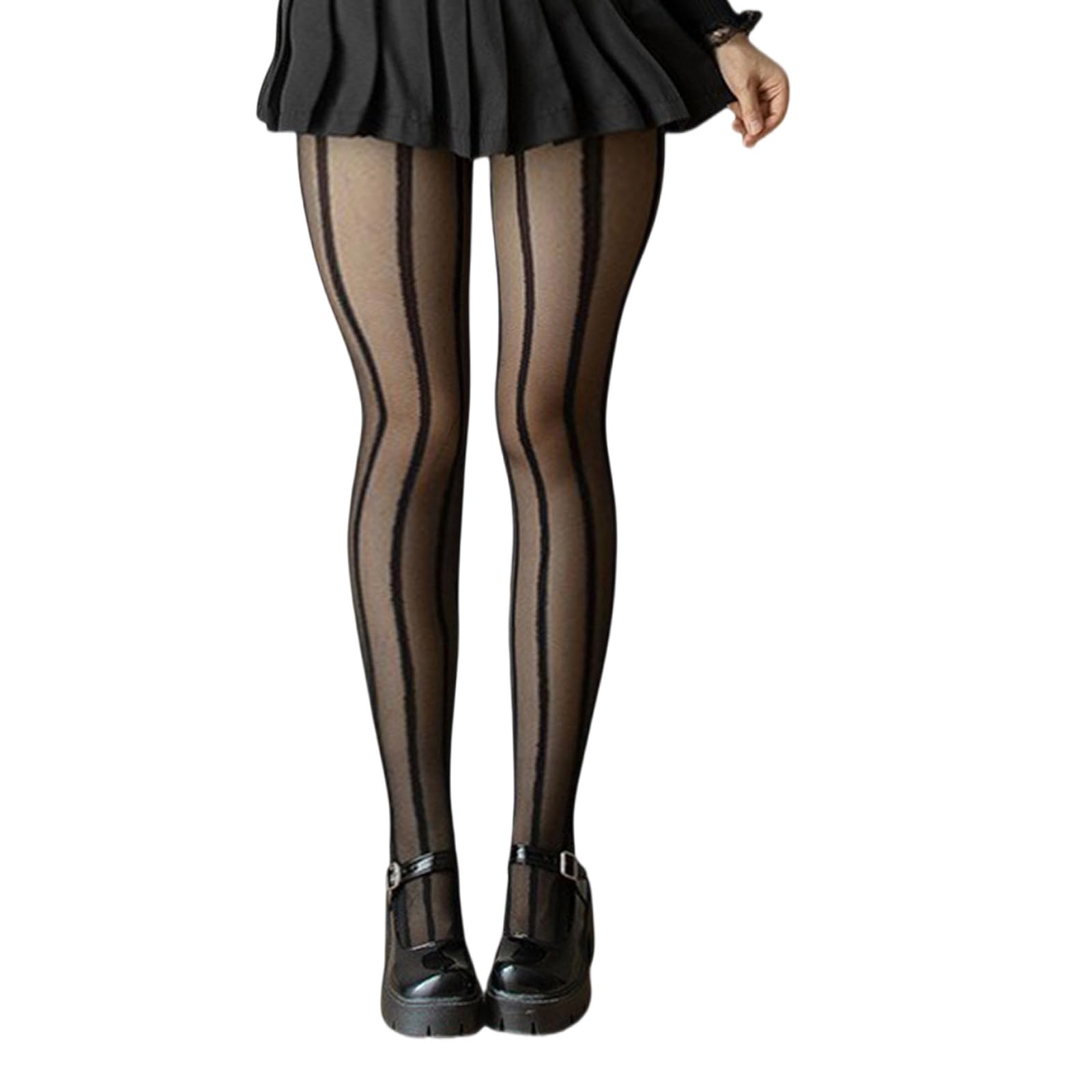 Dasbsug Large Size Thin Sheer Black Silk Leggings Tights For Women Geometric Striped Print See Through Pantyhose Stockings Women's Hosiery