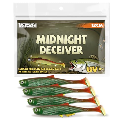 VEYCVLA 4 weiche Kunstköder, Hecht, Köder, Angeln, Raubfische, 12 cm, Meer, weiche Angelköder, für Bar, Forelle, Marigan, Hecht, Zander, alle Arten von Fischen (G)