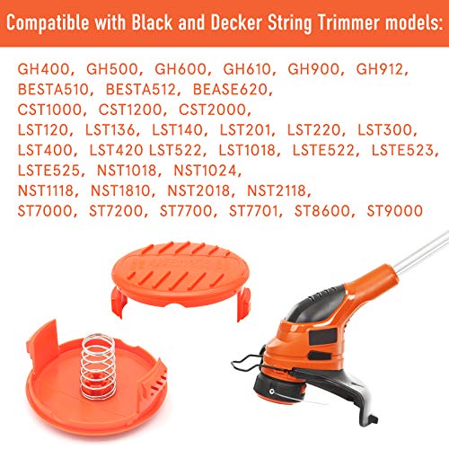 Trimmer Replacement Spool Cap Cover Replacement Spool Cap,for Replace RC100P, RC-100-P, 385022-03 Compatible with Black and Decker,Weed Wacker Eater Caps Cover,Grass Trimmer Parts (6 Cap, 10 Spring)
