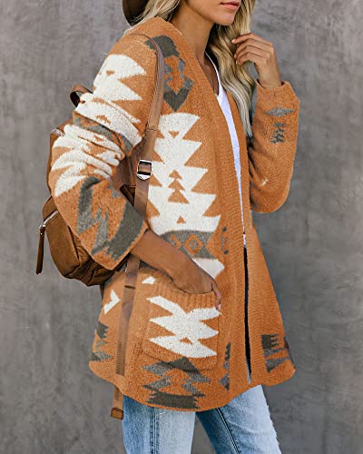 Image of FERBIA Women Boho Cardigan Aztec Open Front Loose Slouchy Sweaters Tribal Long Sleeve Knitted Christmas Jacket Coat