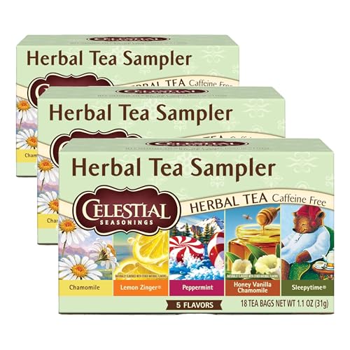 Celestial Seasonings Herbal Tea, Tea Sampler, 18 Count (Pack of 3)