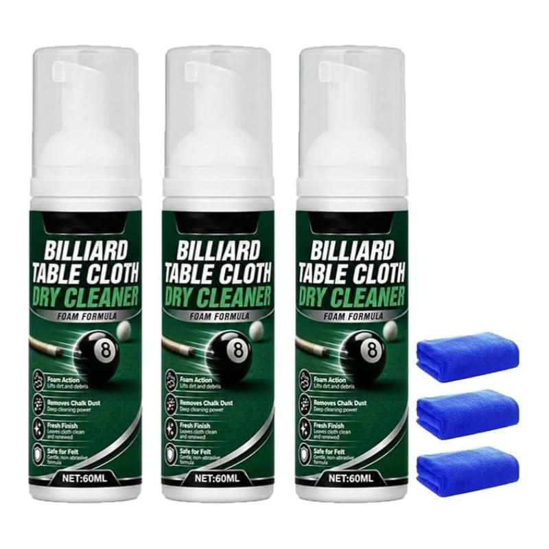 Billiard Table Cloth Dry Cleaner Foam Formula,Professional Pool Table Felt Cleaner Foam,Billiard Tables Cloth Cleaners,No Water Washin Restores Felt Smoothness,Removes Chalk Dust (3 pcs)
