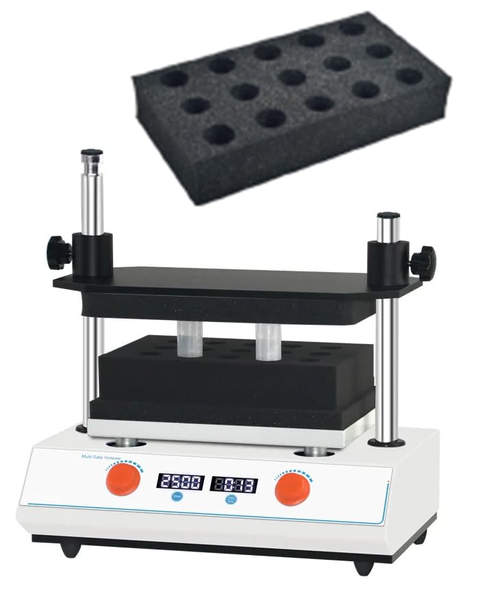 Benchtop Vortex Mixer Vortexer Multi-Tube Vortex Shaker Test Tube Mixing Equipment with Test Tube Fixing Sponge T22 50*Φ22mm Speed 500 to 2500rpm Amplitude 4mm DC Brushless Motor