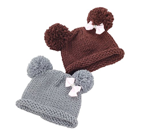 Bestknit Baby Girls Pompom Hat Props Crochet Knitted Pom Pom Hat Bow Beanie Small Gray #TOP2