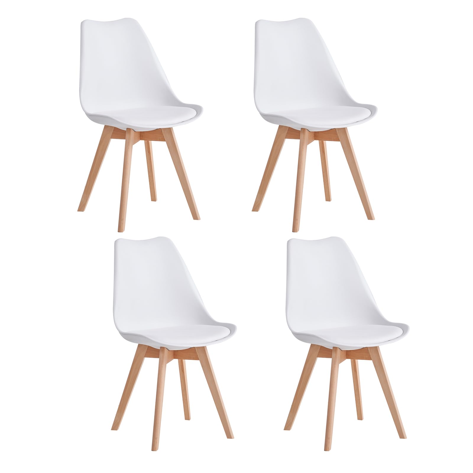 JZGORC Juego de 4 Sillas de Comedor, Sillas de Cocina Nórdicas, Sillas de Oficina con Patas de Haya Maciza para Dormitorio, Sala de Estar, Cocina - Blanco