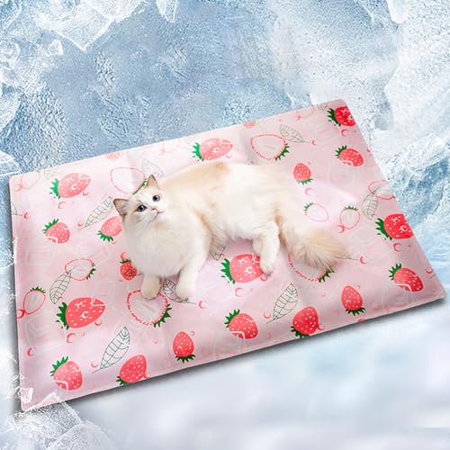 猫用冷却マット、セルフ冷却ペットパッド、ペット用クールベッドマット、ポータブル滑り止めマットレス、犬用冷却マ夏に犬や子犬を涼しく保つアイスシルク猫用アイスブランケット (M)