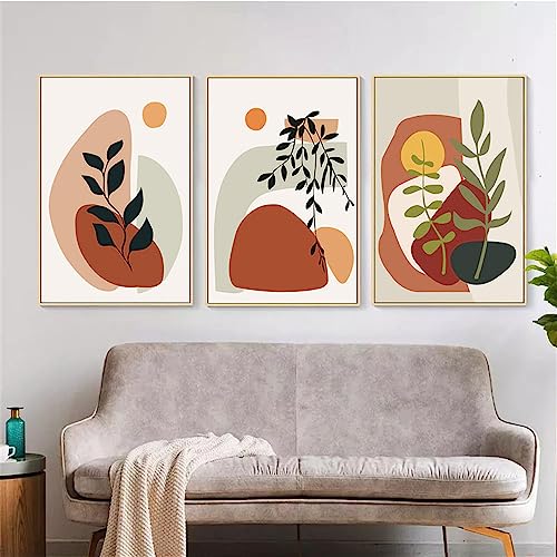 Pintura Abstracta en Lienzo con líneas finas de plantas y flores láminas decorativas de 60x70cm