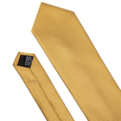Image of Barry.Wang Solid Striped Tie for Men Silk Necktie Pocket Square Cufflinks Formal Wedding Party Business