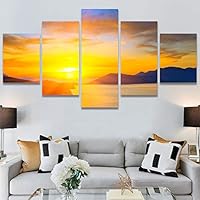 SIGNWIN 5 Panel Canvas Wall Art Modern Art Coastal Colorful Multicolor Photography Romantics Sunset for Home Decorations Ready to Hang - 60
