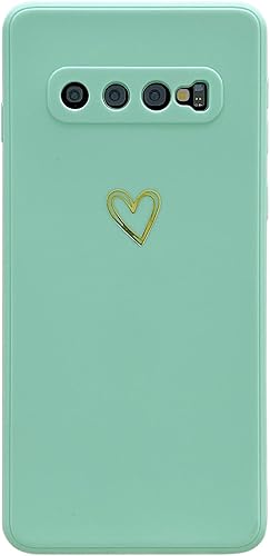Qokey Funda para Samsung Galaxy S10 (no compatible con S10+), funda de teléfono chapado en amor, lindo patrón de corazón dorado suave a prueba de
