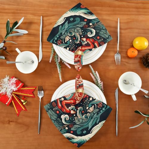 Servilletas de Tela Navidad Set x6 Polyester Multicolor miniatura 5