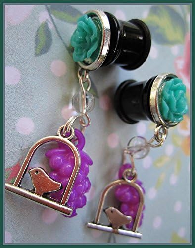 Sang out to the Sky bird stretched dangle Kawaii earrings EAR PLUG you pick the gauge size 2g, 0g, 00g aka 6mm, 8mm, 10mm