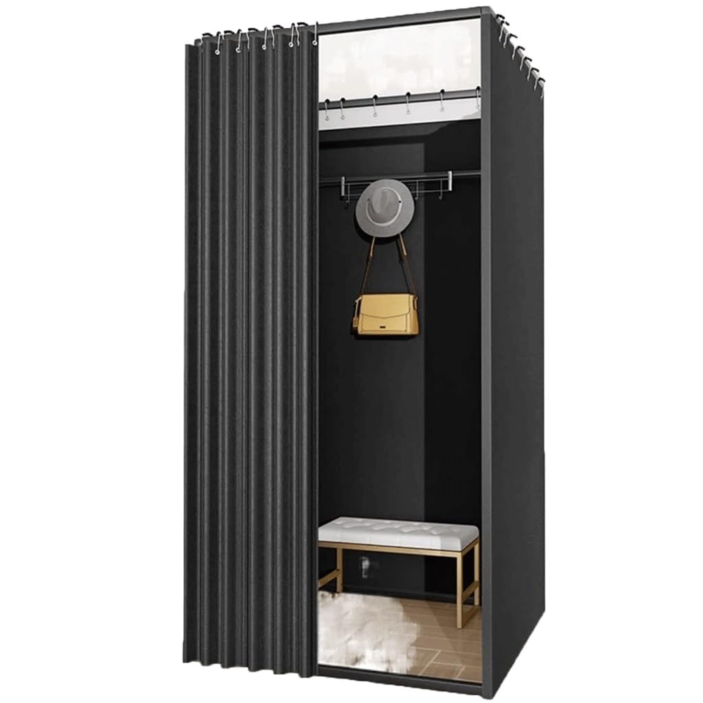 Camerino quadrato con tenda ombreggiante, spogliatoio pieghevole for negozi di abbigliamento e armadietto temporaneo(Svart,100x80x200cm)