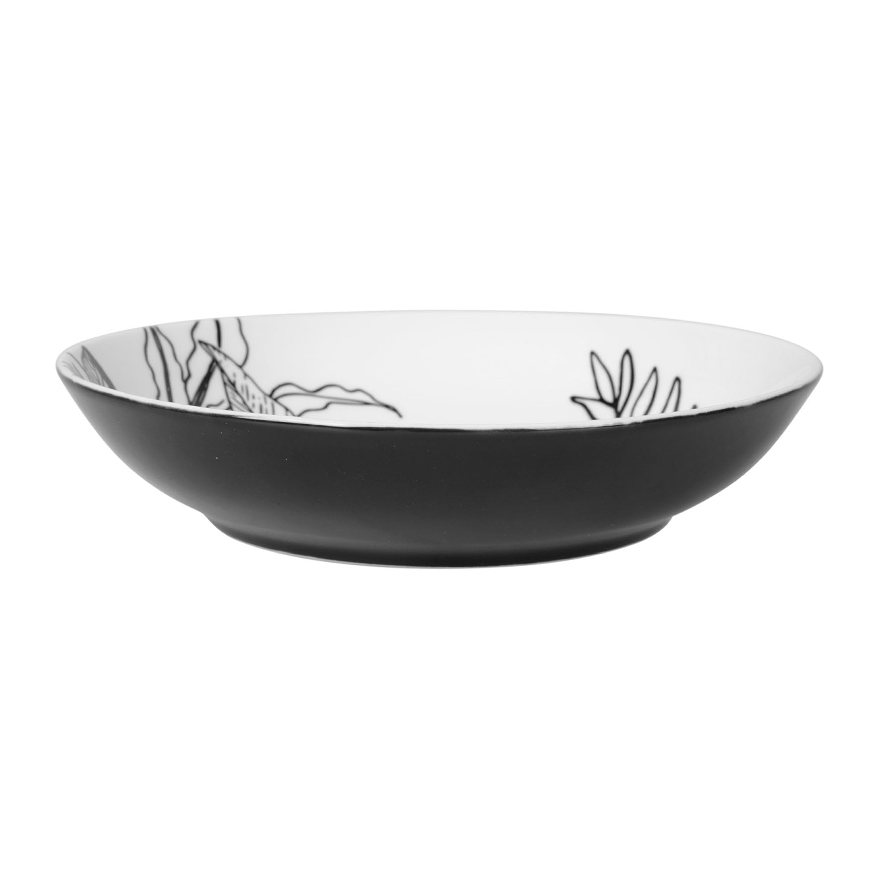 GENEVIEVE LETHU 536132 White Porcelain Soup Plate Diameter 20 cm - Vegetable Sketches Collection - Black Plant Decor