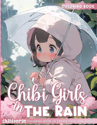 Chibi Girls In The Rain Coloring Book: Whimsical Adventures with...