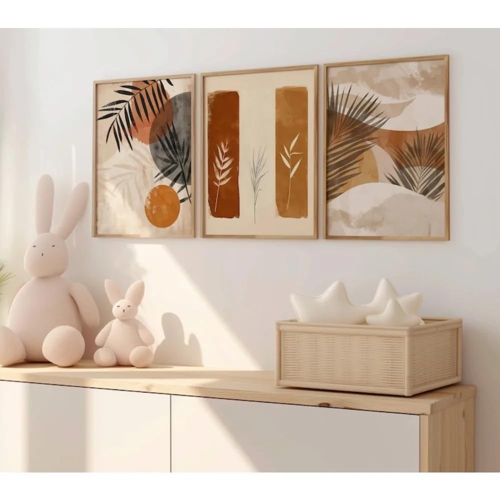 GOSRD Canvas Prints Neutral Collection,Abstract Plant Natural Art In Earthy TonesFloral Bohemian Decor(50x75cm-3Pcs)