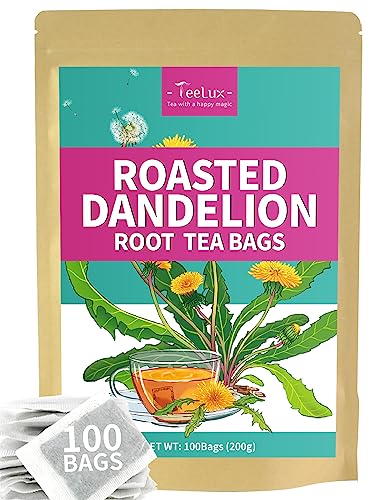 Image of TeeLux Roasted Dandelion Root Tea Bags, Premium Natural Dandelion Root Herbal Tea, Caffeine Free, 100 Tea Bags
