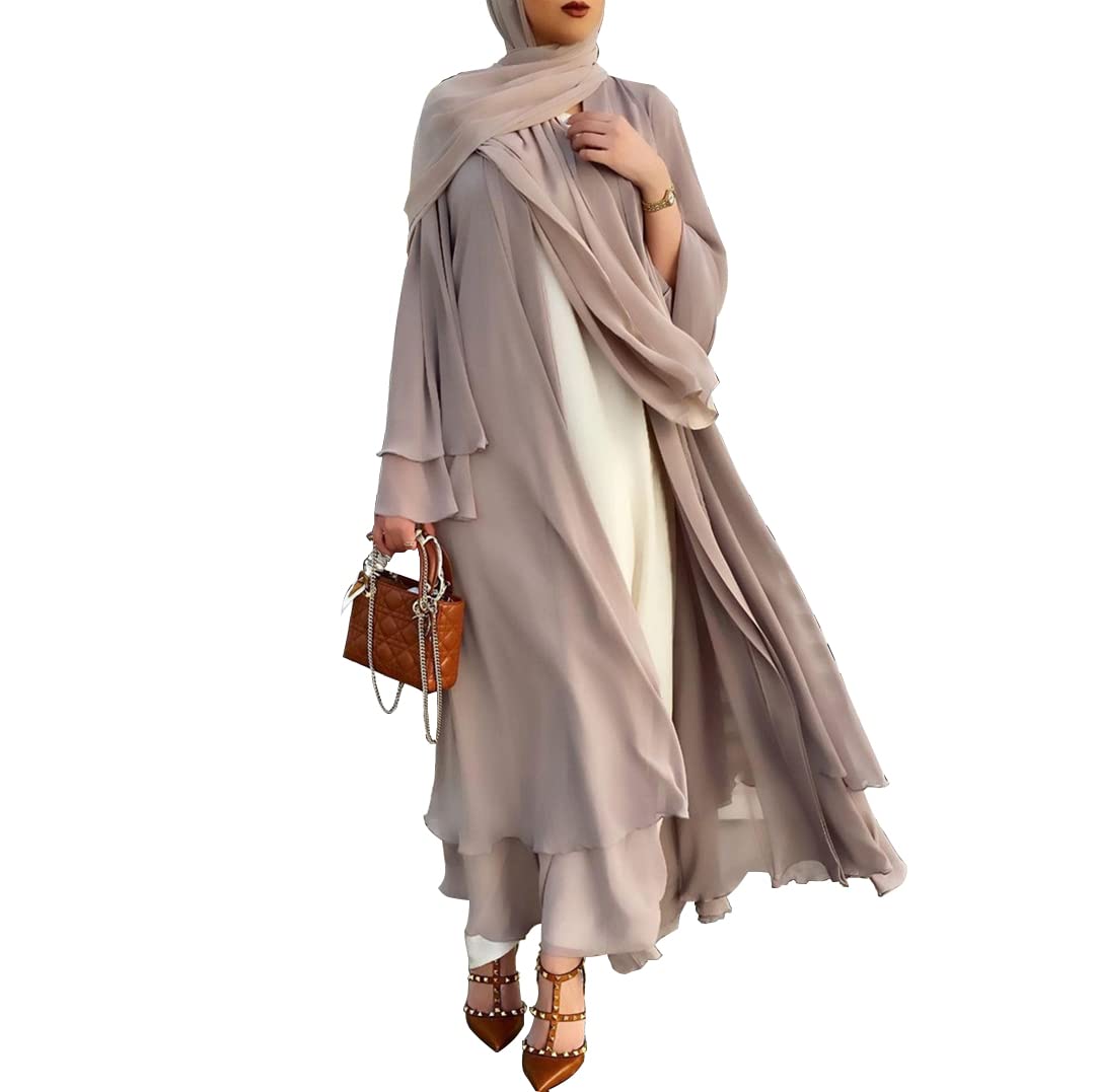 Ruig Women's Khaki With Hijab Muslim Prayer Chiffon Open Dress Abaya Dubai Turkey Islam Kaftan Islamic Ramadan Eid Mubarak Robe With Hijab
