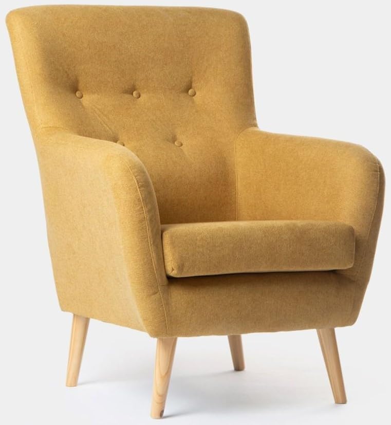Genérico Butaca - Sillón de diseño nórdico | Estilo Escandinavo | Patas Madera Maciza | Tapizado Telas Antimanchas (Mostaza)