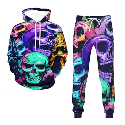 Chándal de 2 piezas para hombre, diseño de calavera morada en 3D, para correr, con cordón en la cintura, Hombre5, 6XL