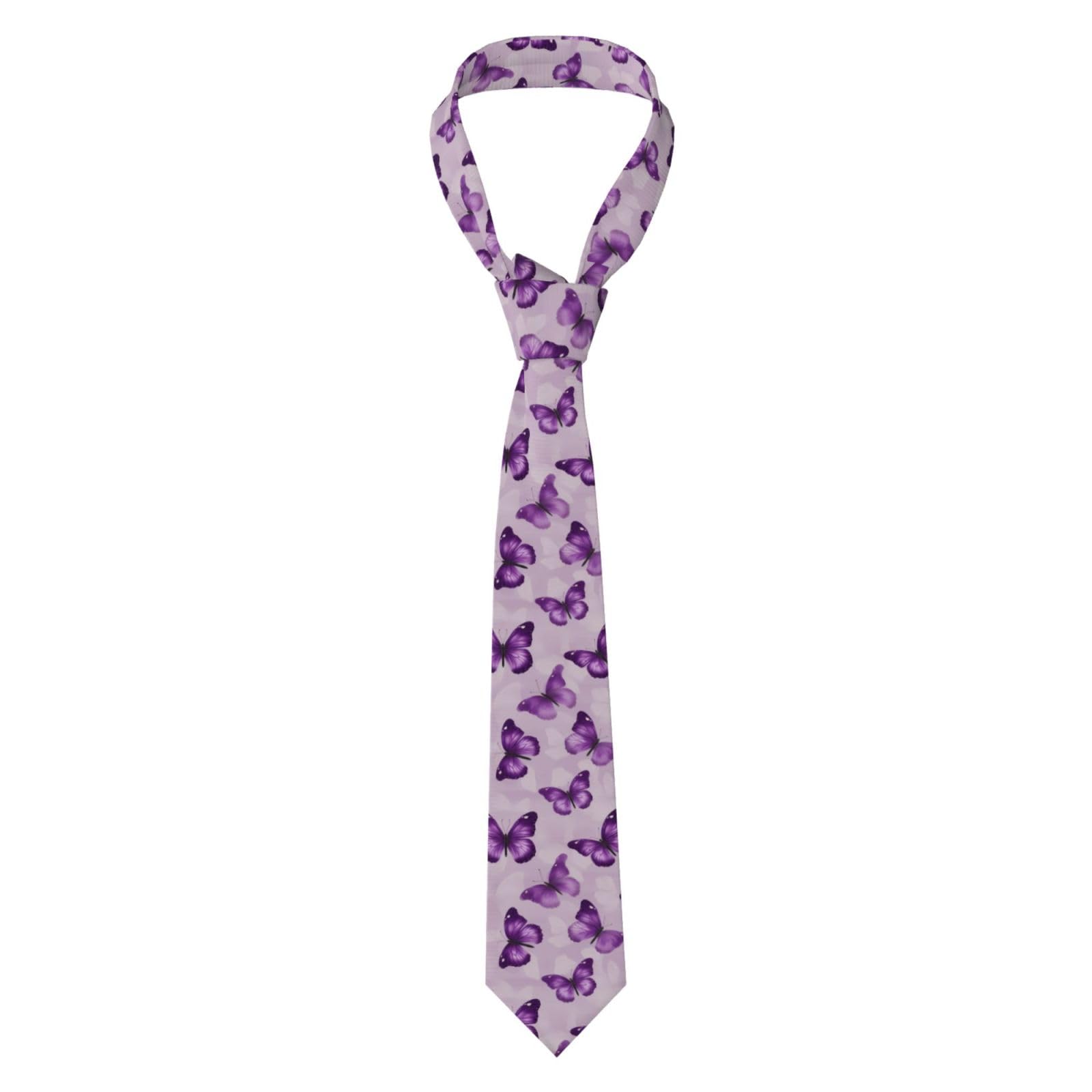 HJFCZH Men's Necktie purple plum butterfly Prints 57X3.1 inch Easy Care Polyester Tie for Suits, Weddings, Party Gift