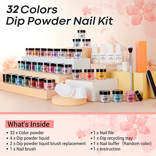 42Pcs Dip Powder Nail Kit Starter All Seasons Series 32 Colors Pink Blue Nude Pastel Summer Dipping Powder Set With Top/Base Coat Activator For French Art Manicure Mother's Day Gifts By Azurebeauty #TOP6