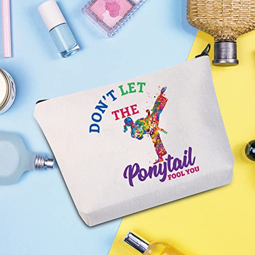 WZMPA Karate Girl Cosmetic Makeup Bag Karate Lovers Gift Dont Let The Ponytail Fool You Martial Arts Zipper Pouch For Women Girls (Ponytail Fool You) - Image 3