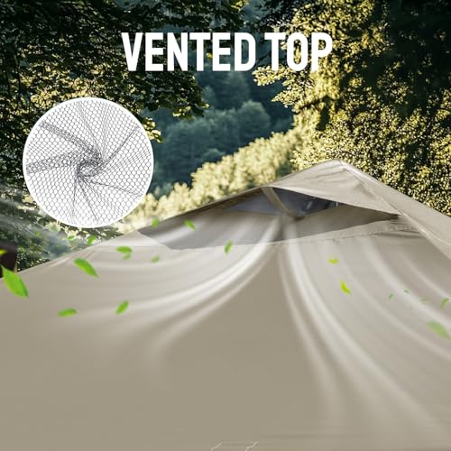 Image of CROWN SHADES 10x10 Pop Up Canopy Tent - Patented Center Lock One Push Instant Outdoor Canopy Beach Tent with STO-N-Go Bag 8 Stakes & 4 Sand Bags,Khaki