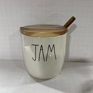 Rae Dunn JAM cellar with wood lid - Ceramic - Dishwasher and Microwave safe - 4x4 in